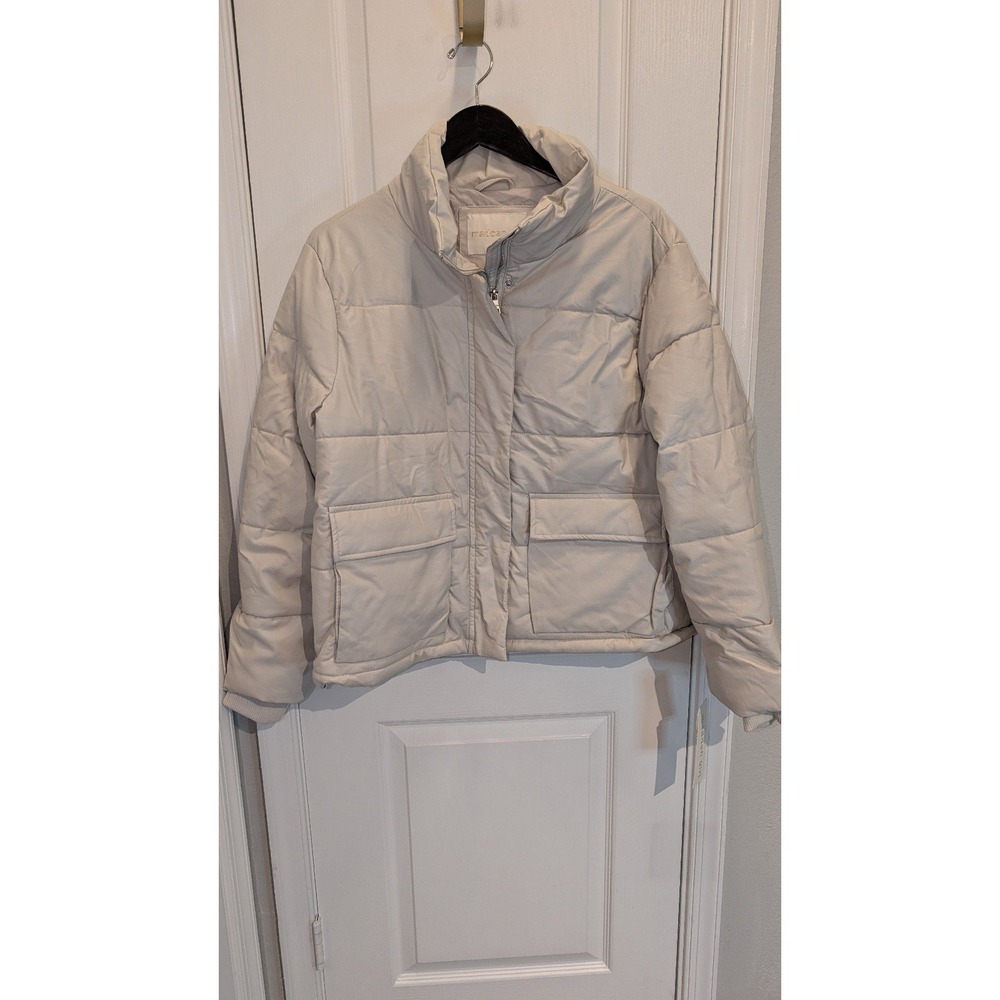 Juniors Madden Girl Faux Leather‎ Puffer Jacket Cream Size Large New